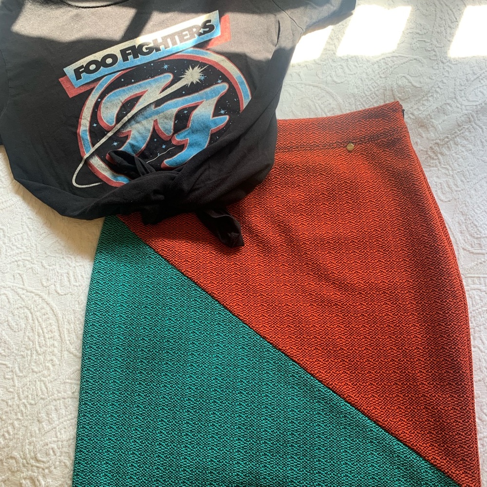 Colorblock Teal and Orange pencil skirt